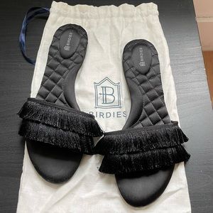 Birdies Black The Sparrow Fringe Slide Slippers Sandals Size 10